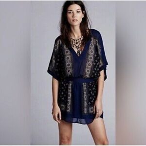 Free People Santa Cruz Kimono Tunic Mini Dress Blue Size XS